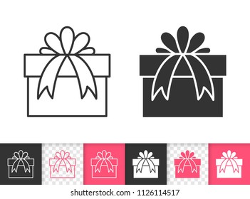 Gift black linear and silhouette icons. Thin line sign of bounty box. Present outline pictogram isolated on white, color, transparent background. Vector Icon shape. Gift boxes simple symbol closeup