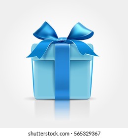 Gift With Blue Bow Isolated On White. Vector Illustration