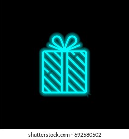 Gift blue glowing neon ui ux icon. Glowing sign logo vector