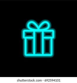 Gift blue glowing neon ui ux icon. Glowing sign logo vector