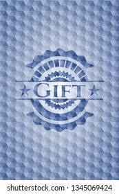 Gift blue polygonal badge.