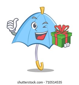 With gift blue umbrella character cartoon