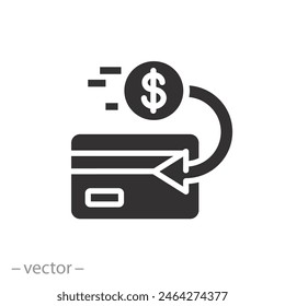 gift bonus or rebate money icon, cash back on the card bank, financial refund, flat symbol on white background - vector illustration