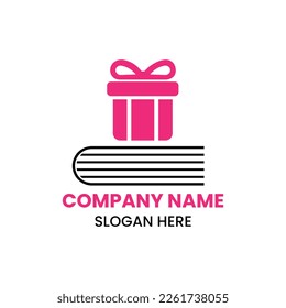 Concepto de diseño de logotipo de libro de regalo con plantilla de icono de caja de regalo y libro