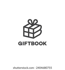 Gift and book logo design template. Linear graphic style. Vector illustration.