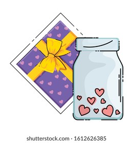 gift and bottle with hearts isolated icon vector illustration design