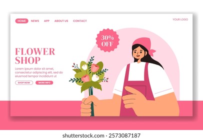 Gift Bouquets by a Talented Florist for Social Media Landing Page Templates in Flat Style