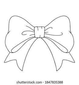 Gift  bow, beautiful bow, present card package and decoration. Ribbon for birthday, valentine surprise. Vector line art bow illustration isolated on white background