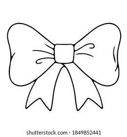 Gift  bow, beautiful bow, present card package and decoration. Ribbon for birthday, valentine surprise. Vector line art bow illustration isolated on white background