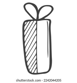 Gift with bow. box, outline, comic, monochrome, christmas, birthday, present.