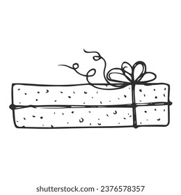 gift with bow. box, outline, comic, monochrome, christmas, birthday, present.