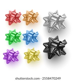 A gift bow of bright colors on a white background