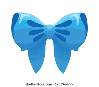 Gift bow colorful flat vector illustration. Blue knot for present element template. Decoration for gifts, greetings or holidays