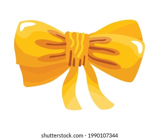 Gift bow colorful flat vector illustration. Yellow knot for present element template. Decoration for gifts, greetings or holidays