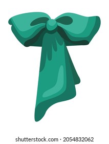 Gift bow colorful flat vector illustration. Turquoise knot for present element template. Decoration for gifts, greetings or holidays