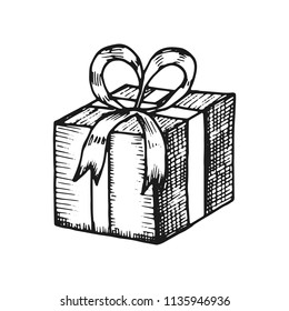 a gift with a bow hand-drawing. Isolated.