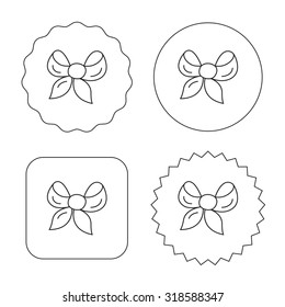 Gift bow icon. Present decoration sign. Ribbon for packaging symbol. Flat circle, star and emblem buttons. Labels design. Vector