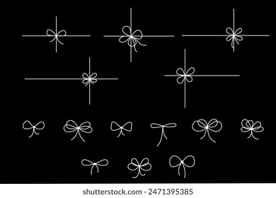 Gift bow icon. Ribbon with knot vector line drawings set. Outline minimal tie hand drawn sketch isolated on white