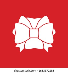 Gift bow icon with ribbons for decorating gifts, surprises for holidays. Packing presents icon isolated on red background. Vector illustration