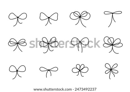 Gift bow icons set. Doodle vector line drawing. Outline minimal tie hand drawn sketch isolated on white