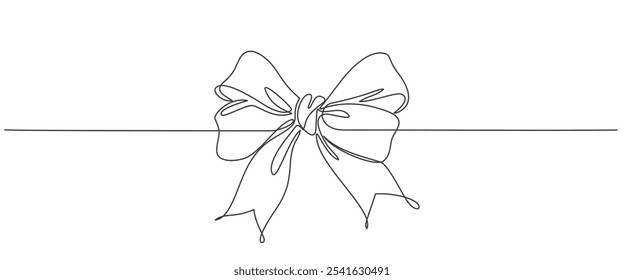 Gift bow line art style vector illustration. One line drawing. One line minimal tie hand drawn vector eps