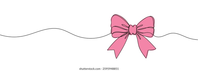 Gift bow line art style vector illustration. One line drawing. One line minimal tie hand drawn.