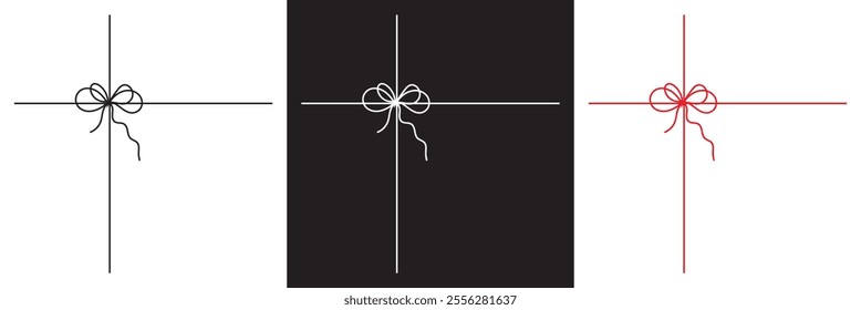 Gift bow line icon.  Outline minimal tie hand drawn sketch. Doodle drawing. Vector illustration. isolated on white and black background. EPS 10