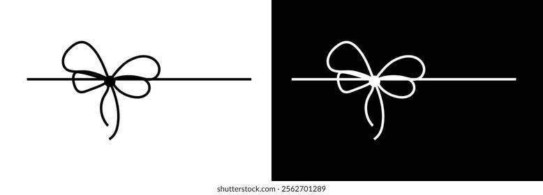 Gift bow line icon. Outline minimal tie hand drawn sketch. Doodle drawing. Vector illustration. isolated on white and black background