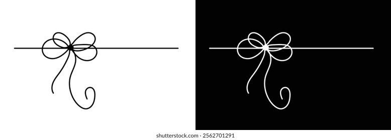 Gift bow line icon. Outline minimal tie hand drawn sketch. Doodle drawing. Vector illustration. isolated on white and black background