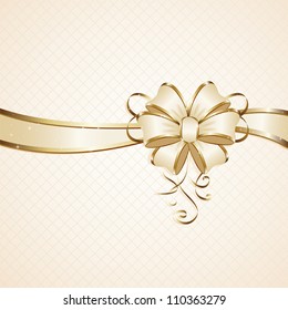 Gift bow on beige background, illustration.