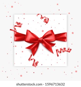 Gift bow realistic vector illustration white background. Red ribbon present box decoration. design for birthday greeting cards, christmas celebration design, vector EPS 10 illustration