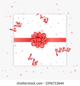 Gift bow realistic vector illustration white background. Red ribbon present box decoration. design for birthday greeting cards, christmas celebration design, vector EPS 10 illustration