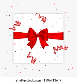 Gift bow realistic vector illustration white background. Red ribbon present box decoration. design for birthday greeting cards, christmas celebration design, vector EPS 10 illustration