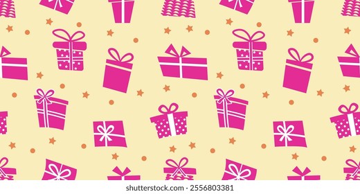 A gift with a bow. red gift card on a yellow background.   Vector design.