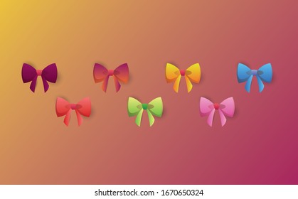 Gift bow ribbon set. colorful bow tie set isolated on white background. 3D gift bow tie for Christmas present, holiday decoration, birthday celebration.