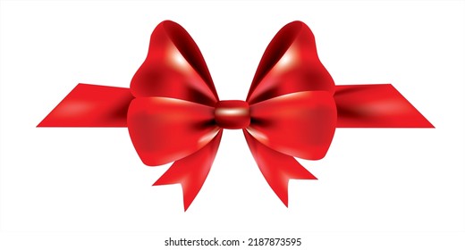 Gift bow ribbon silk. Red bow tie isolated on white background. 3D gift bow tie for Christmas present, holiday decoration, birthday celebration. Decorative satin ribbon element Vector illustration