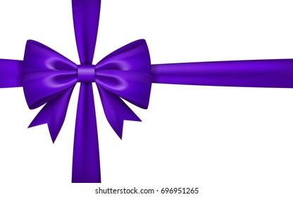 Gift bow ribbon silk. Bow tie isolated white background. 3D gift bow tie for Christmas present, holiday decoration, birthday celebration. Decorative satin ribbon element Vector illustration