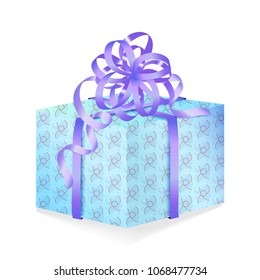 Gift  with bow  and ribbons. Colorful present gift box. Wrapped gift box isolated on white background. Sale and shopping concept for coupon and certificates, holiday gift cards. 