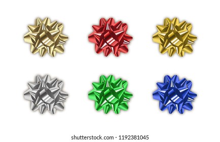 Gift bow. Set of realistic metallic ribbon gift bows. Holiday decorations