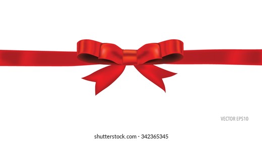Gift bow and shiny red ribbon on white background with copy space. Vector illustration.