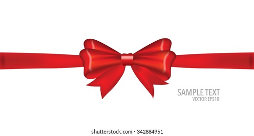 Gift bow and shiny red ribbon on white background with copy space. Vector illustration.