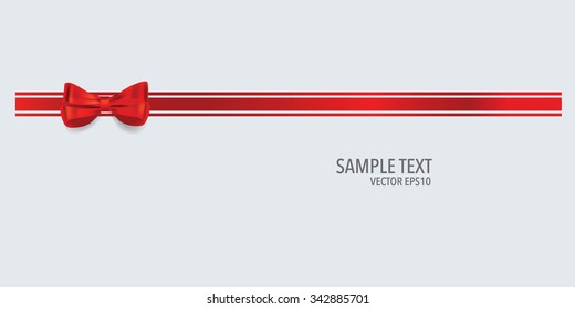 Gift bow and shiny red ribbon on white background with copy space. Vector illustration.