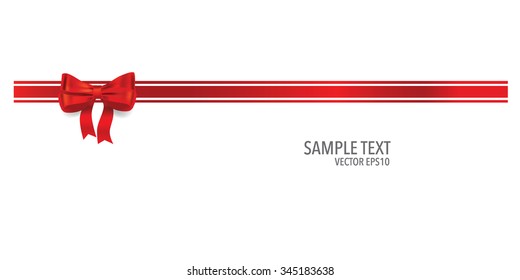 Gift bow and shiny red ribbon on white background with copy space. Vector illustration.