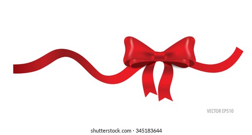 Gift bow and shiny red ribbon on white background with copy space. Vector illustration.