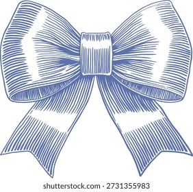 gift bow, silk ribbon. Drawing bowknot element isolated background. Hand drawn illustration bowtie. For print decoration, greeting cards, gift bow silk ribbon bowtie coquette illustration vector blue