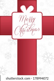 Gift Bow and Tag on White Snowflake Paper, Christmas Card Vector