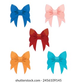 Gift bows made of ribbons. Bows for decorating gifts, festive decoration, packaging, gift symbol, surprise. Vector illustration.