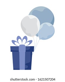 gift with bowtie and balloons design, Box present holiday christmas shopping birthday celebration decoration and surprise theme Vector illustration