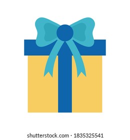 Regalo con bowtie diseño de icono de estilo plano, fiesta de decoración de feliz cumpleaños y tema sorpresa Ilustración vectorial