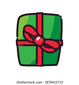 gift with bowtie flat style icon design, celebration birthday christmas theme Vector illustration